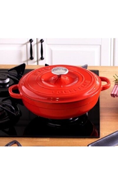 Lava Kırmızı Çok Amaçlı Yayvan Döküm Tencere Çap 28