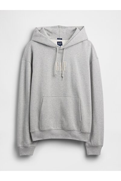 GAP Erkek Gri Heavyweight Oversized Logo Kapüşonlu Sweatshirt