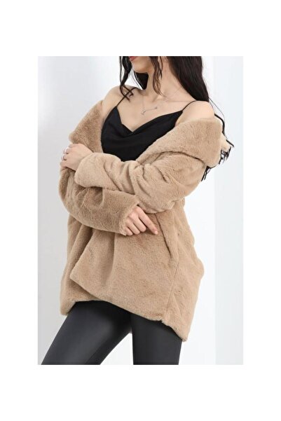 Seviliko Kadın Astarlı Çift Cepli Suni Peluş Kürk Yumoş Ceket