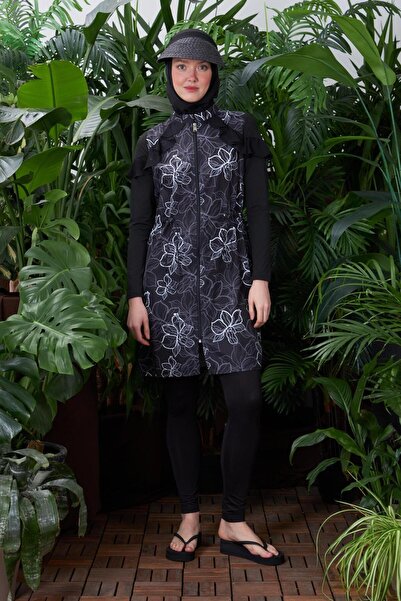 Moodbasic Desenli Tesettür Mayo Sw36.164 - Siyah