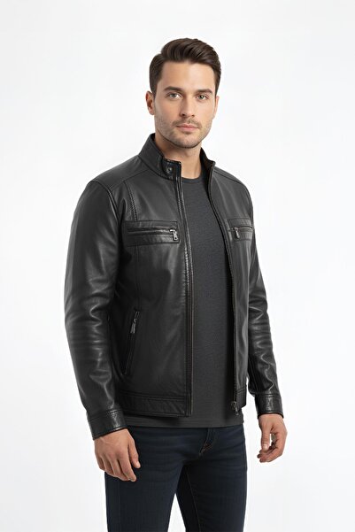 Deriderim Black Levi Men's Genuine Leather Coat