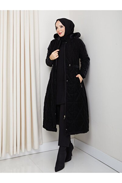 KMKkombin Women's Quilted Waist-Tieded Medium-Length Puffer Jacket Coat 205