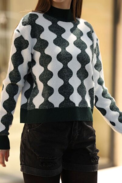 VELLICHOR PULOVER TRICOTAT CU MODELE - VERDE ALB