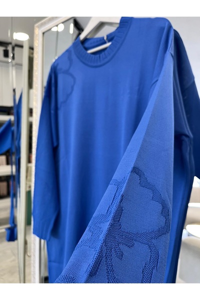 MERAM BUTİK Adn Thin Knitwear Flowered Tunic - Blue - 2