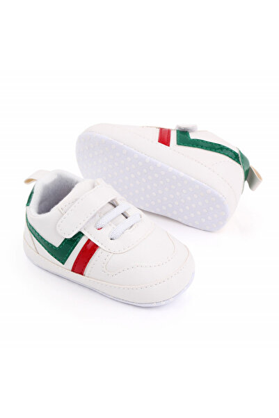 Bebelul Adidasi albi cu insertie rosie si VERDE
