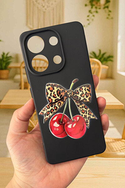 Vip Case Redmi Note 13 Pro 4G Uyumlu Kiraz Leopar Fiyonk Desenli Silikon Darbe Emici Rubber Kılıf