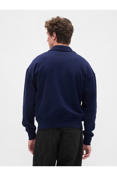 GAP Erkek Lacivert Heavyweight Oversized Yarım Fermuarlı Polo Sweatshirt