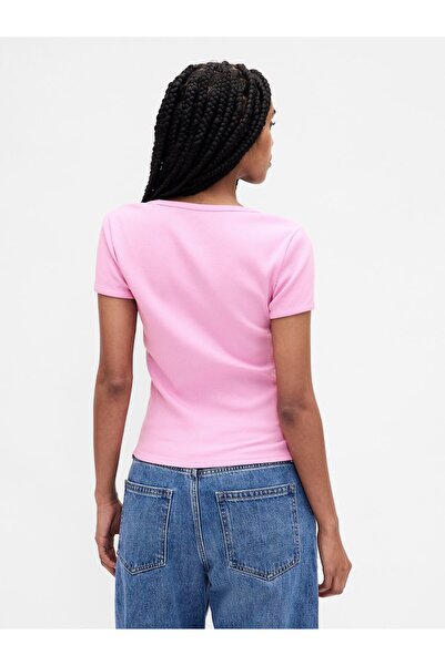 GAP Kadın Pembe Modern Fitilli Crop T-Shirt