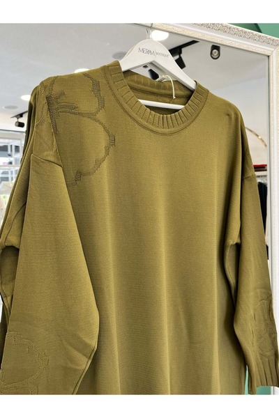 MERAM BUTİK Adn Thin Knitwear Flowered Tunic - Kina Green - 2