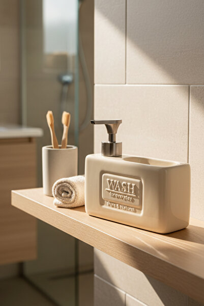 Amandus Pure - Κεραμικός διανομέας υγρού σαπουνιού με θήκη για σφουγγάρι Δοχείο σαπουνιού με θήκη για σφουγγάρι Οργανωτής κουζίνας μπάνιου