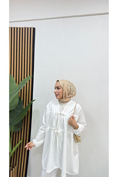 Bluezade Fiyonklu pantolon alt üst tesettür takım skuba krep