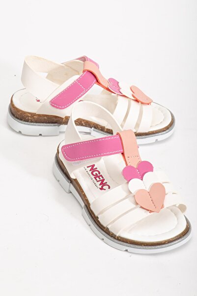Dilimler Ayakkabı Şirin Genç Orthopedic Heart White Fuchsia Girls' Sandals