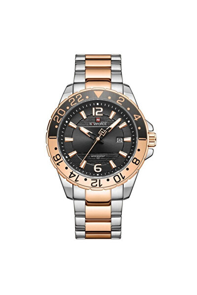 Naviforce Ceas bărbătesc din oțel cu cuarț analogic cu dată, auriu