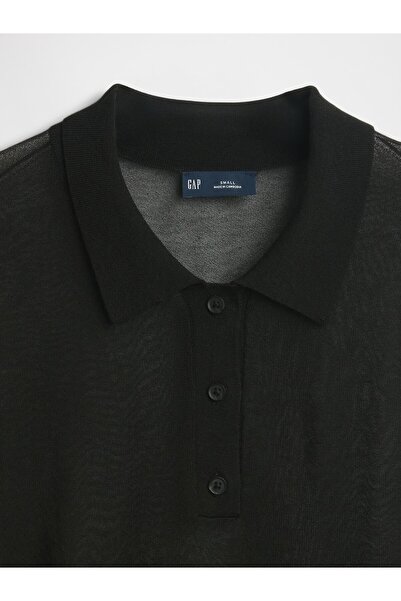 GAP Kadın Siyah Şeffaf Kısa Polo Kazak