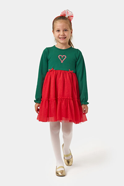 Minipodyum Rochie de Crăciun pentru fetiță cu coroană din tul argintiu