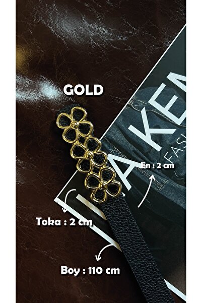 LİA KEMER Mythic Papatya Gold Buckle Model Women's Belt Waist Belt Coat Belt Dress Belt Trouser Belt