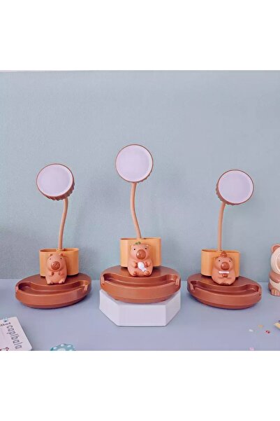 nesever store Capybara LED Masa Lambası – USB Şarjlı, Kalemlik, Telefon ve Kalemtıraşlı