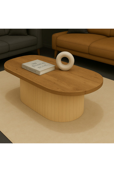 Arvessohome Oval 120x60 cm Bohem Ahşap Ayaklı Kalın Kenarlı Orta Sehpa