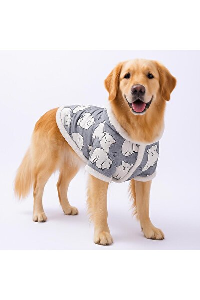 Pawstar Barrow Frost Polar Bear Pattern Large Dog Coat Thick Plush Dog Outfit...