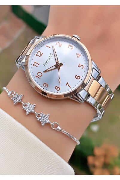 Ferrucci Women's Wristwatch – Rose Silver Steel Band, Simple and Stylish Design, Set with Luminous Gift Bracelet