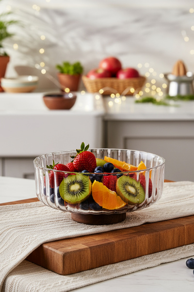 Amandus Luvia - Akasya Standlı Cam Kase Cam Sunum Meyve Tabağı Salata Kasesi