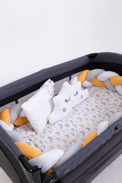 Cozibo Örgülü Park Beşik Uyku Seti Ahşap Örgülü Beşik Seti Tüm Beşiklere Uygun 70x110 70x120 70x130 60x120