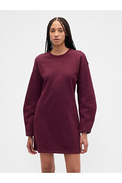GAP Kadın Bordo Heavyweight Fransız Havlu Kumaş Logo Sweatshirt Elbise