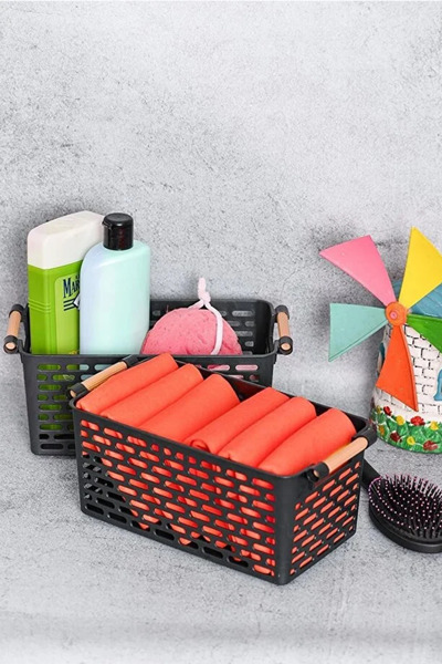 ego home 4 Adet - Çok Amaçlı Plastik Tutacaklı Organizer Sepet Dolap Içi Çekmece Düzenleyici Siyah