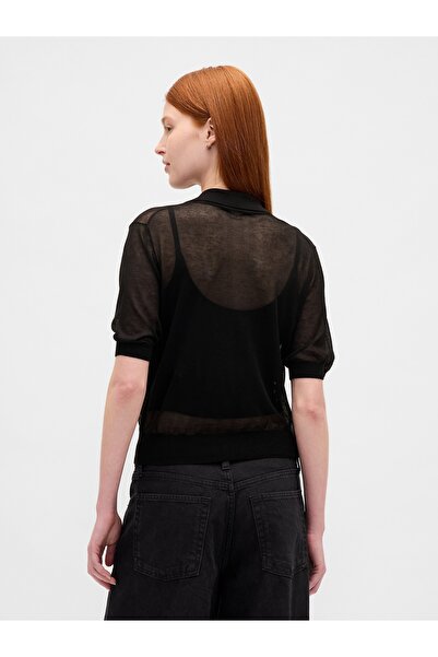 GAP Kadın Siyah Şeffaf Kısa Polo Kazak