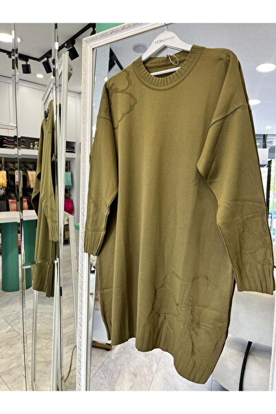 MERAM BUTİK Adn Thin Knitwear Flowered Tunic - Kina Green - 2