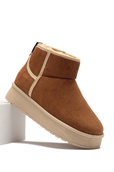 lady classy Kadın Taba Süet Bot Içi Kürklü Bilekte Kısa Topuklu Taban Kışlık Bot