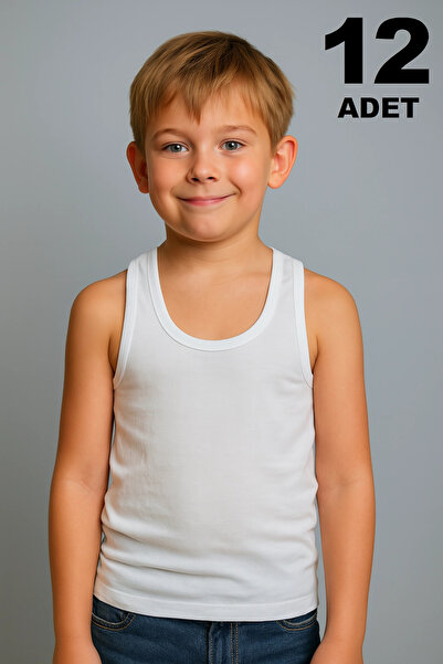 Erdenay Tekstil Boys' Undershirt 100% Cotton Oval Neck Pack of 12