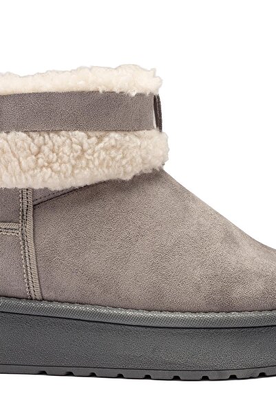 lady classy Жіночі сірі замшеві черевики з хутряною підкладкою, ремінцем на зап'ясті, низьким каблуком і зимовою підошвою