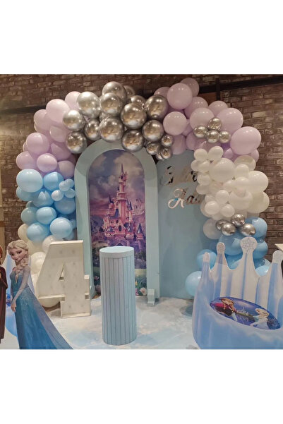 Mora süslemeleri Elsa Konseptine Uygun Lila Mavi Beyaz Gümüş Krom Balon İznci...