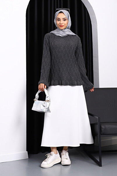 İmajButik Smoked Waist and Cuffed Sleeves Knit Sweater