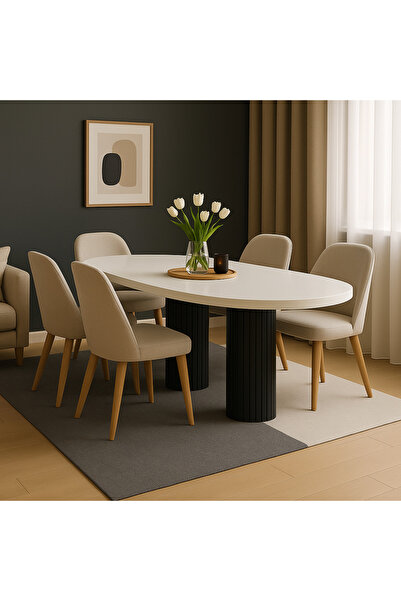 Arvessohome Ada 180x90x75cm (36MM KALIN KENARLI) Oval Yemek Masası (SANDALYE ...