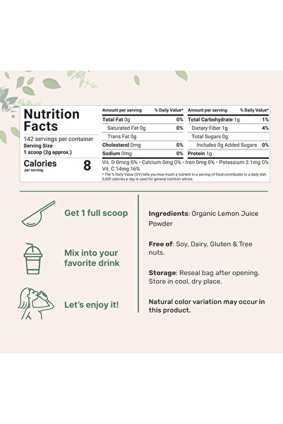 Micro ingredients Organic Lemon Juice Powder, 10 oz | Cold-Pressed Lemon Source | Natural Vitamin C