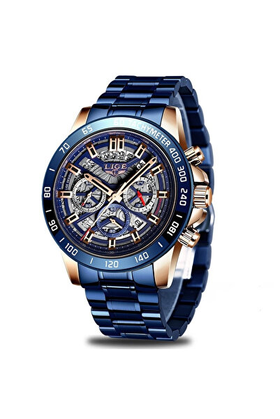 Lige Ceas bărbătesc cronograf elegant cuarț analogic oțel albastru