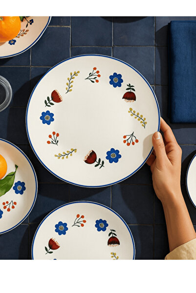 porselenden Katy Kit Blue 25 cm 6 kişilik servis, kahvaltı, ikram tabağı premium porselen