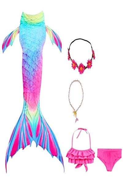 THK Set sirenă 5 piese Prințesa Ariel THK®, coadă de sirenă, vârf, colier, co...