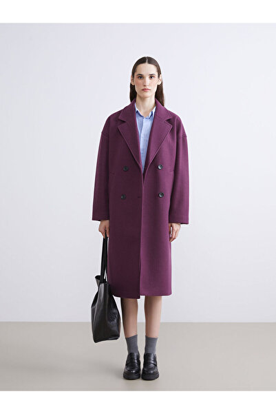 LC Waikiki Mürdüm Double-Breasted Collar Women's Cashmere Coat