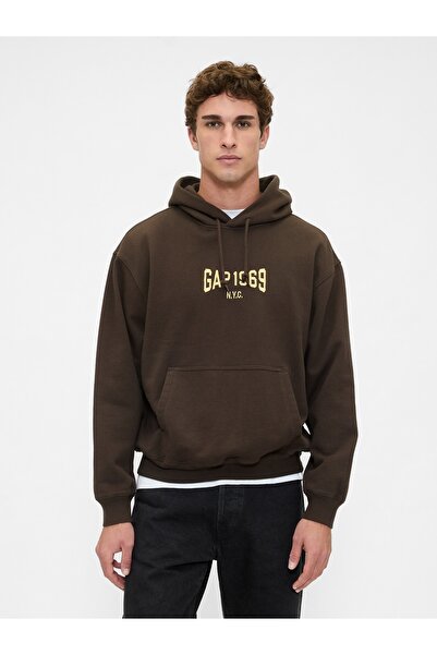 GAP Erkek Kahverengi Heavyweight 1969 Logo Sweatshirt
