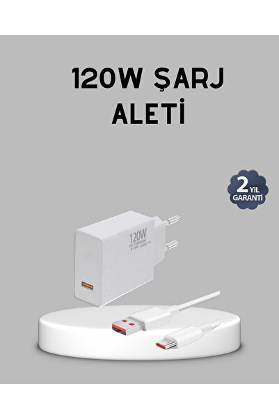 Genel Markalar 120W Süper Hızlı Şarj Adaptörü - Type-C Kablo Dahil Yüksek Voltaj Korumalı
