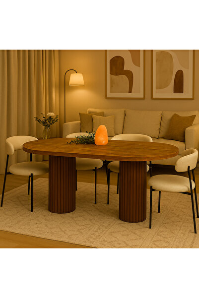 Arvessohome Ada 180x90x75cm (36MM KALIN KENARLI) Oval Yemek Masası (SANDALYE YOK SADECE MASADIR)