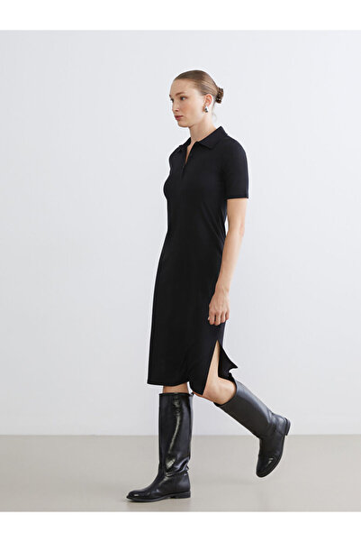 LC Waikiki Lcwaikiki Classic Black Polo Neck A-Line Modal Blend Dress