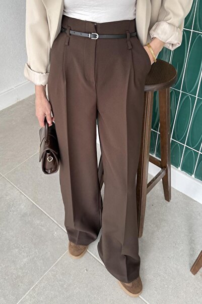 lamelif Панталони с висока талия в тъмнокафяво