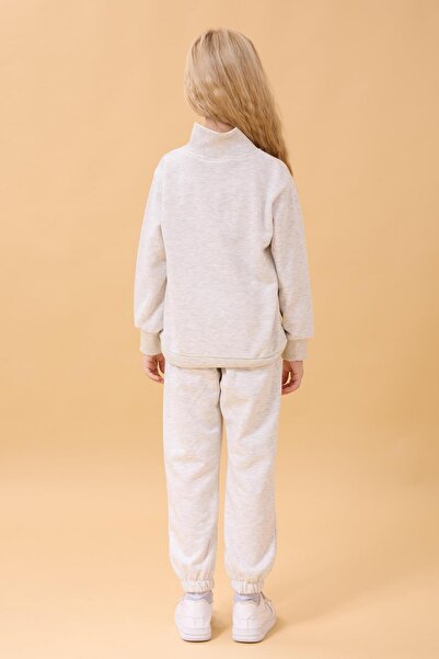 Perendi Εποχιακό σετ αθλητικής φόρμας για κορίτσια με ψηλό γιακά με φερμουάρ και λεπτομέρεια κεντήματος γκρι μελανζ