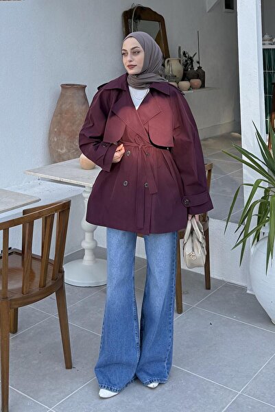 lamelif Κοντό παλτό με επένδυση ώμου μπορντό