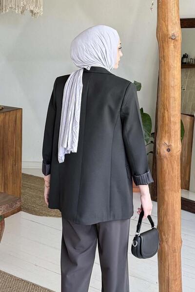 lamelif Μπουφάν Hijab με ριγέ επένδυση μαύρο