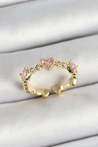 Mustran خاتم نسائي من النحاس على شكل قلب من حجر الزركون باللون الذهبي قابل للتعديل